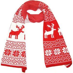 Winter Knitted Scarf - Reindeer Fair Isle Christmas Design for Women